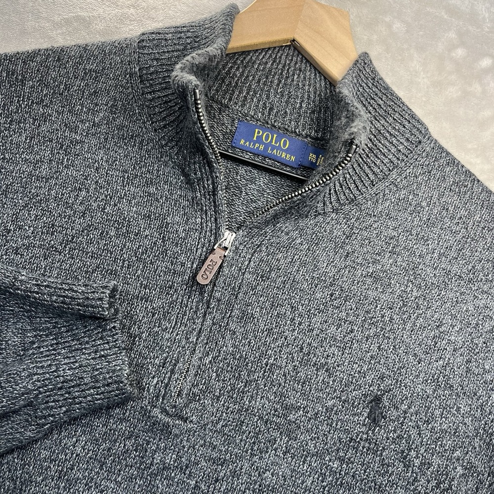 Polo Ralph Lauren Sweater 2XL Gray Quarter 1/4 Zip Knit 100% Cotton